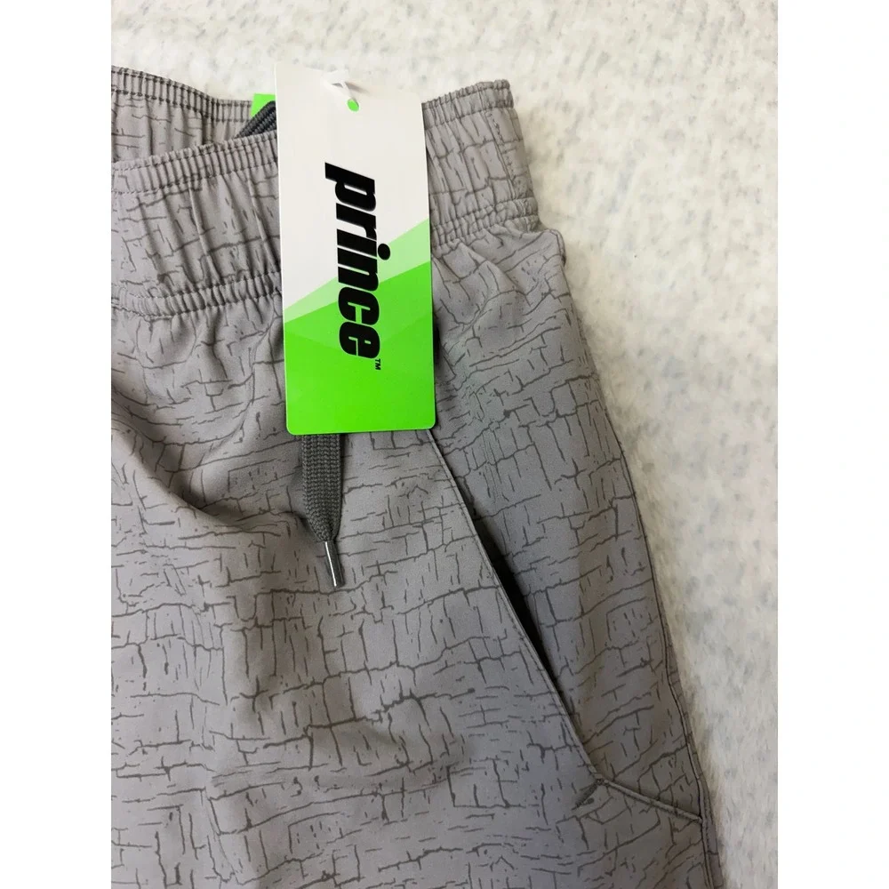 Prince Mens Tennis Fashion Print 9Inch Woven Short Gray Cracked Earth MPT14008FF